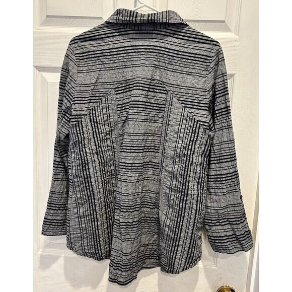 Habitat Women’s Medium Gray Black Striped Roll Sleeve‎ Button Shirt Cotton Blend - Picture 7 of 7